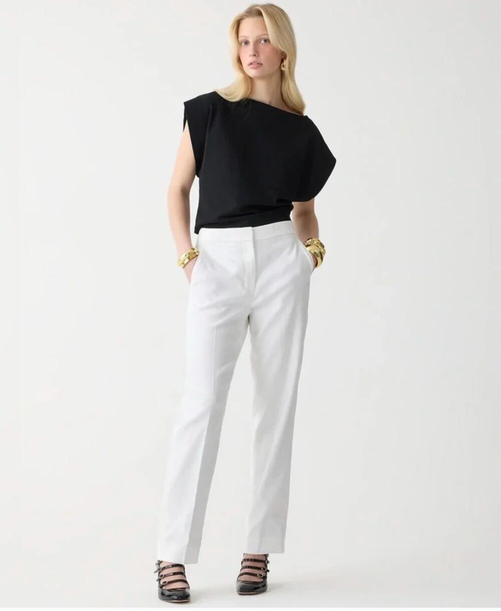 J. Crew Kate Straight-leg Pant in Stretch Linen Blend White BF407 Size 00